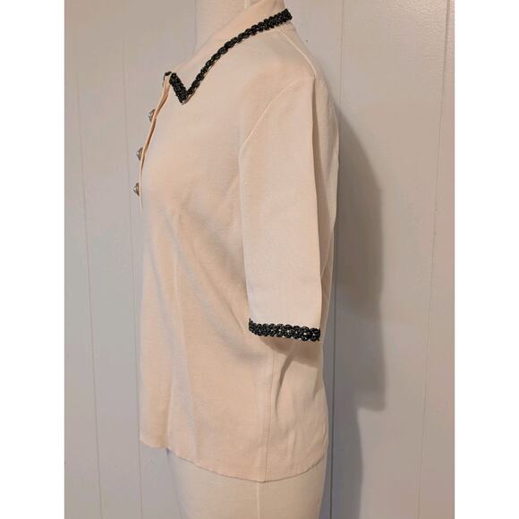 Alexia Armor Brianna Biege Women's V Neck Polo L Pointed Collar Short Slv Trim - Picture 5 of 14